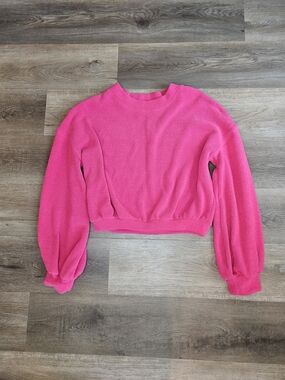 Free People Vibrant Pink Soft Cozy Sweater Boho-Sleeve Crewneck Xs
